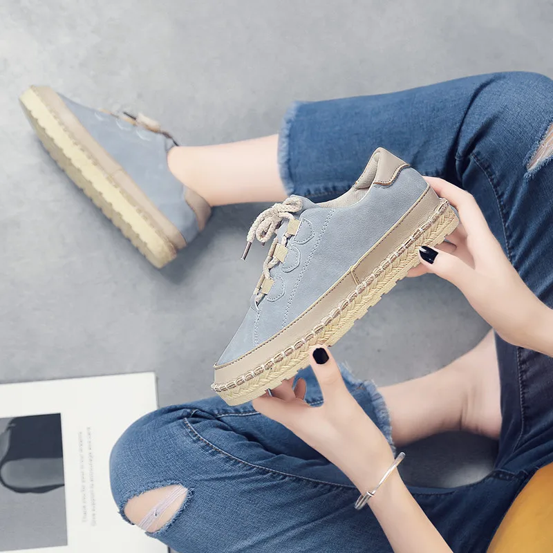 

PINSV 2018 Autumn Women Flats Shoes 3 Colors Women Espadrilles Retro Hand Sewing Ladies Casual Shoes zapatillas mujer