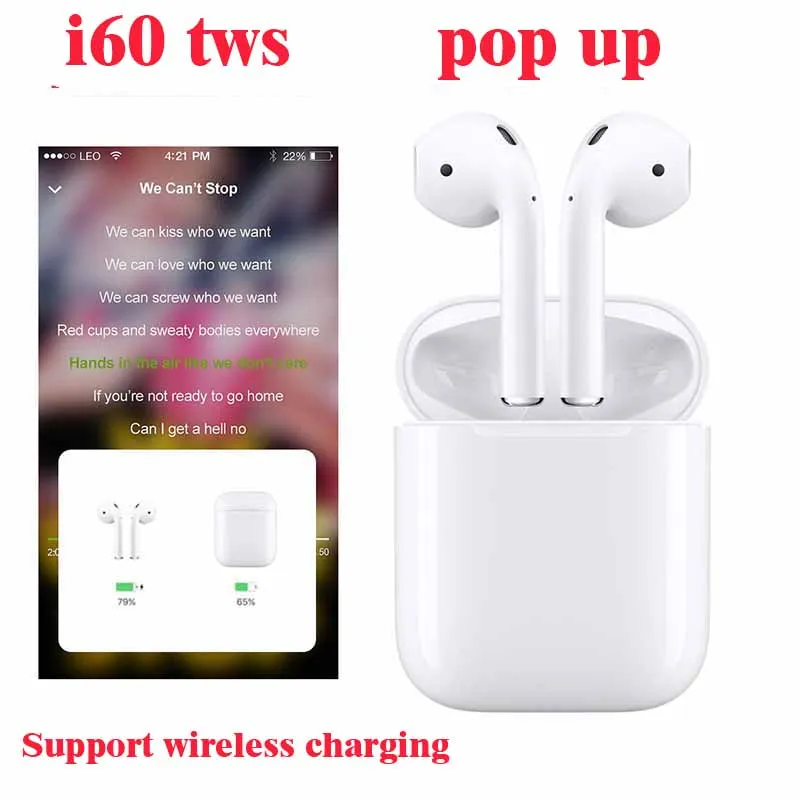 

i60 tws Original POP UP 1:1 wireless Bluetooth Earbuds support wireless charging for not AirPods earpops PK i30 i40 i50 i20 tws