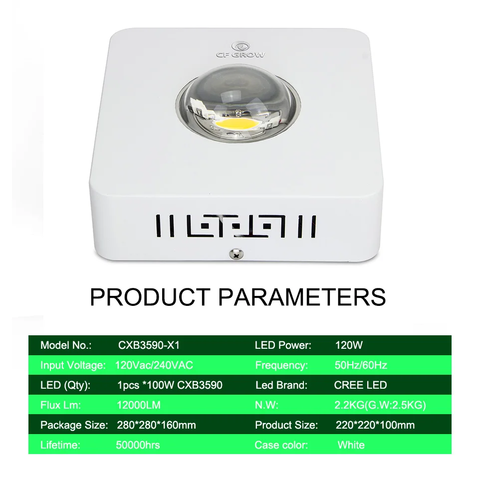 

COB LED Grow Light Full Spectrum CREE CXB3590 100W 12000LM 3500K Replace HPS 200W Growing Lamp Indoor LED Plant Growth Lighting