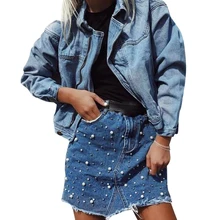 Women Denim Skirt Pearl Beading Jeans Skirt Female Irregular High Waist Pocket Button Denim Skirts Casual Summer Mini Skirt Women Denim Skirt Pearl Beading Jeans Skirt Female Irregular High Waist Pocket Button Denim Skirts Casual Summer Mini Skirt