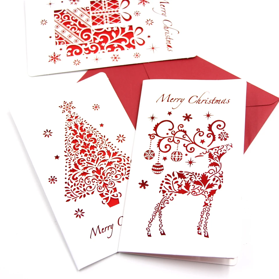 Aliexpress Buy 3PCS Multi Styles Christmas Cards With Envelope Laser Cut Post Card Folding Greeting Invitation Card Christmas Party Supplies from