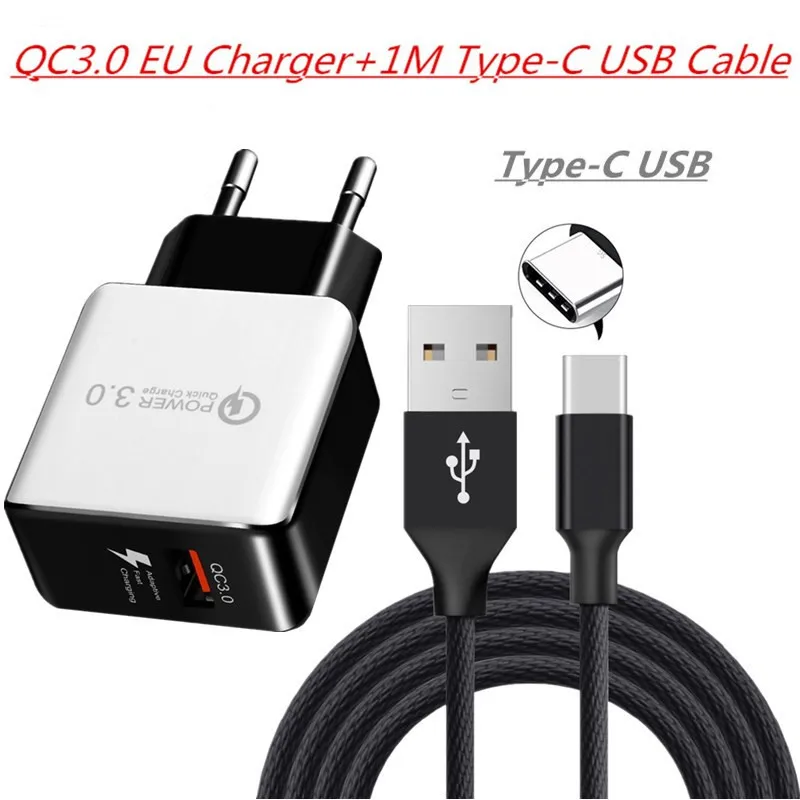 Быстрая зарядка 3,0 USB зарядное устройство QC3.0 USB быстрая зарядка USB зарядное устройство для Xiaomi Mi 9 8 samsung s10 s9 s8 huawei sony 10 XA3 XA - Цвет: EU Charger Cable