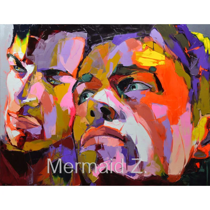 

Hand painted Francoise Nielly Palette knife painting portrait Face Oil painting Impasto figure on canvas Home Decoration