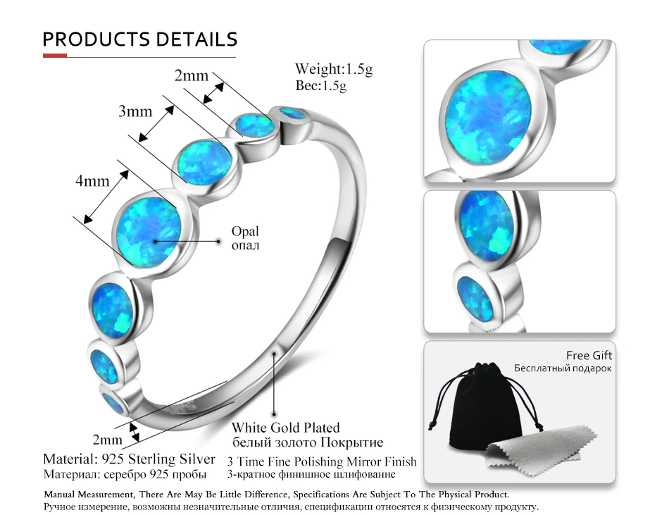 LicLiz 925 пробы Серебряное кольцо для женщин круглое кольцо с голубым опалом свадебное кольцо с драгоценным камнем вечность помолвка кольцо Anel LR0353