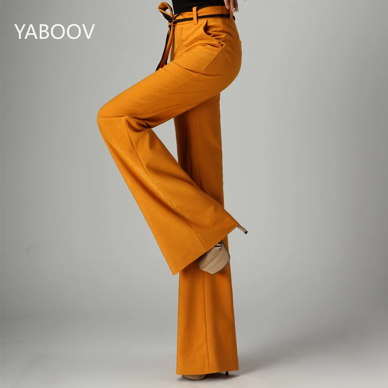 

2019 New High Waist Wide Leg Pants Trousers Womens Elegant Fashion Preppy Style Trousers Female Pure Color Bell Bottom Pants 3XL
