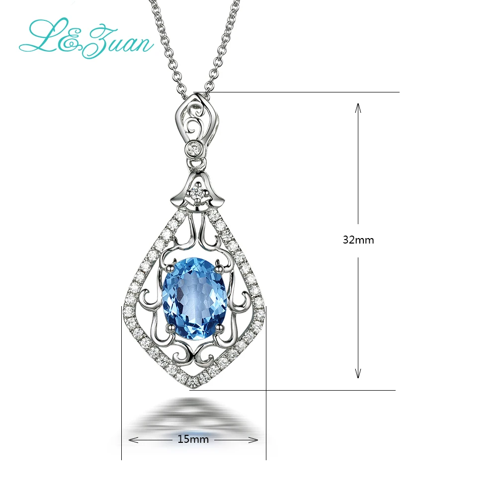 

l&zuan S925 Silver 2.26ct Circle Natural Blue Topaz Stone Pendant 18 Inches Jewelry S925 Silver Necklace