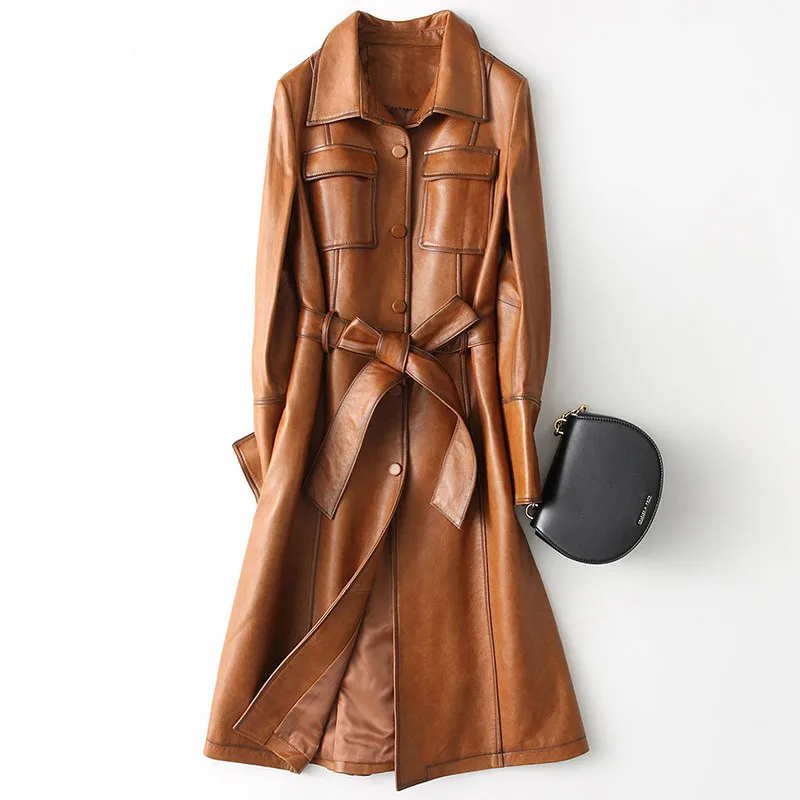 

Genuine Leather Jacket Spring Autumn Jacket Women Real Sheepskin Coat Female Korean Vintage Trench Coats KQN28214 MY2035