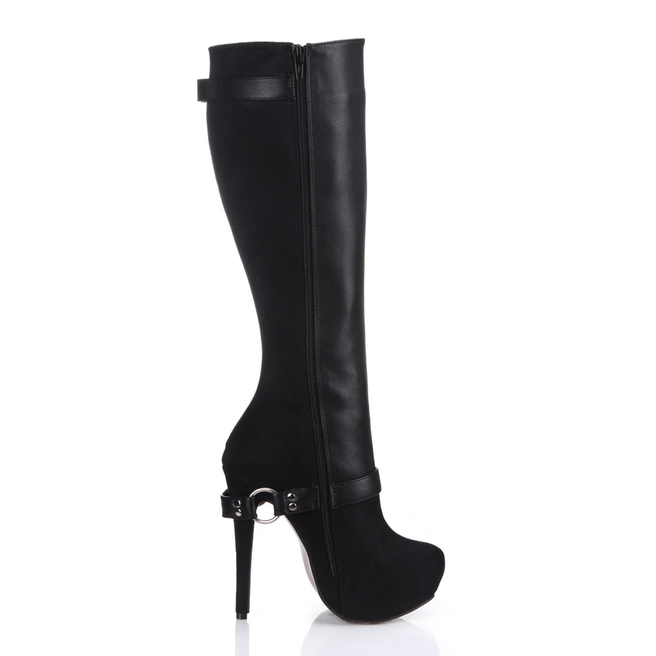 CHMILE CHAU/черное эротичное платье; обувь для вечеринок; женские сапоги до колена на высоком каблуке-шпильке и платформе с пряжкой; zapatos mujer; 3463bt-o4