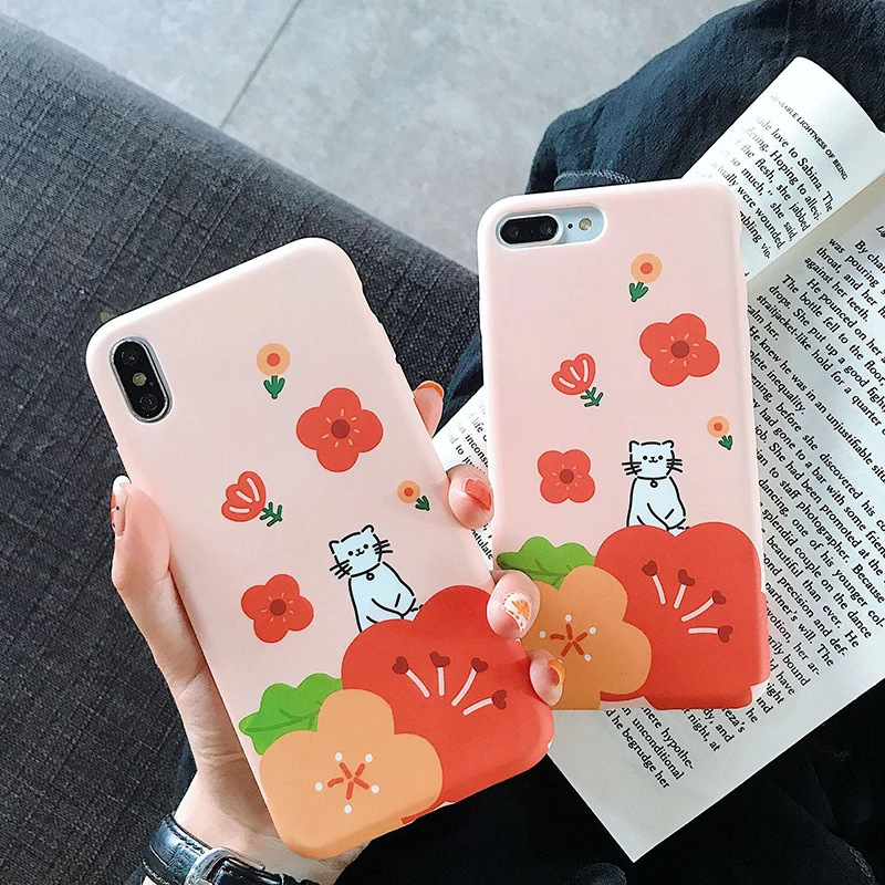 

Cute Flower Soft TPU Case Cover For iPhone XS Max XR X 6 7 8 Plus Fashion Cartoon Cat Phone BAck Cover For iphone 6 6s 7 8 plus
