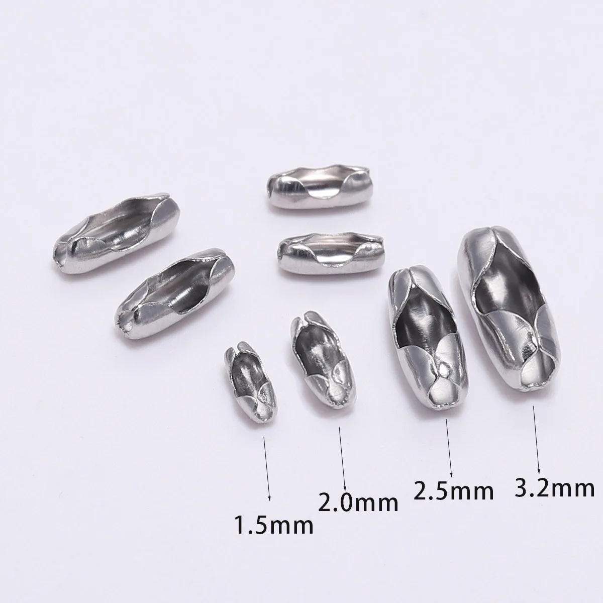 50pcs/Lot 1.5 2.0 2.5 3.2 mm Stainless Steel Ball Chain Connector Clasps End Beads Crimp For DIY Jewelry Making Finding Supplies - Цвет: 1