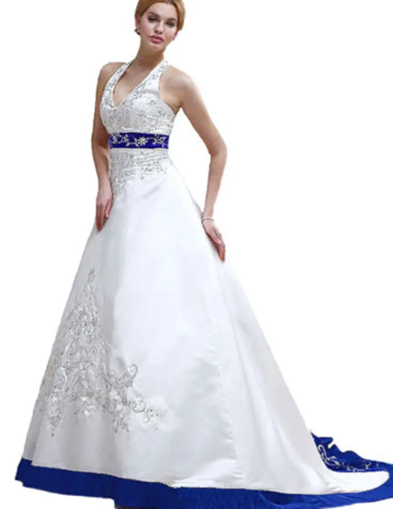 Hot Clic White And Red Wedding Dresses Halter Neck Hot Clic White And Red Wedding Dresses Halter Neck Embriodery Satin A Line Bridal Gowns W8999 Robe De Mariage Custom In From