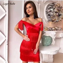 Новое поступление, черное, красное платье с кисточками, Vestidos, сексуальное, с открытыми плечами, v-образный вырез, облегающее, Клубное, вечернее платье с бахромой, летнее, женское