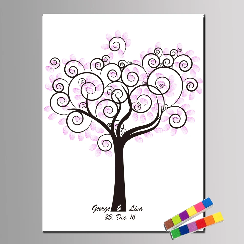 

Custom Romantic Tree Wedding Guestbook For Fingerprint Wedding Decor Birthday Baptism First Communion Decor & Inkpads HK065