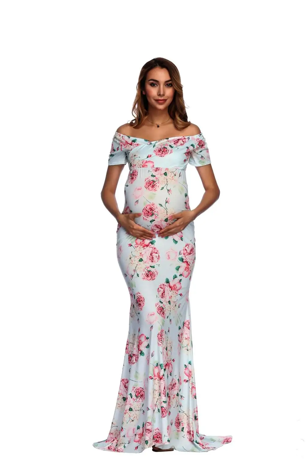 New Floral Maxi Maternity Gown For Photo Shoots Long Maternity Photography Props Pregnancy Dress Sexy Pregnant Dresses For Women (8)