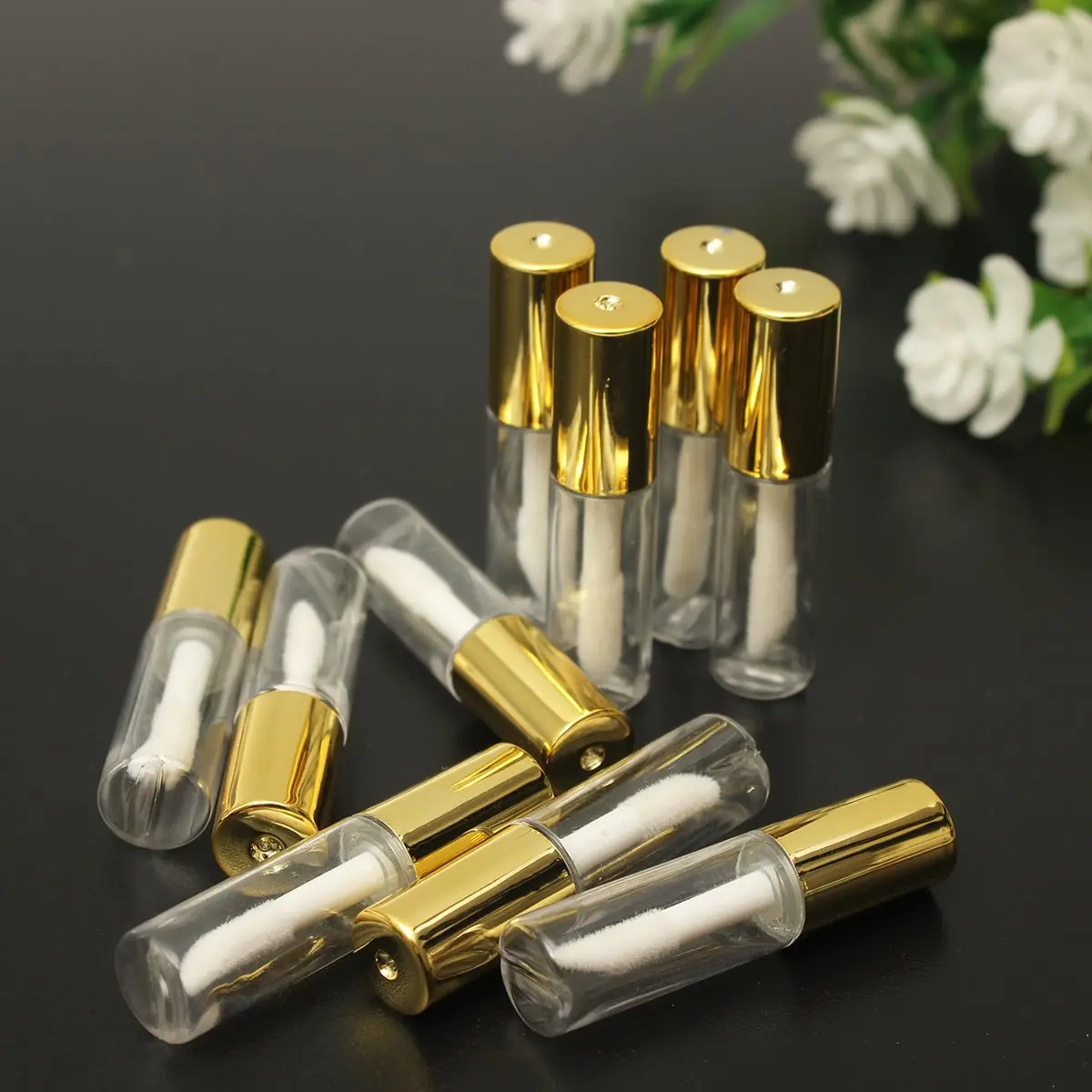 

10pcs/Lot 1.2ml Empty Lipstick Tubes Clear Lip Gloss Balm Bottle Container Beauty Tool Gold Cap Mini Sample Bottles