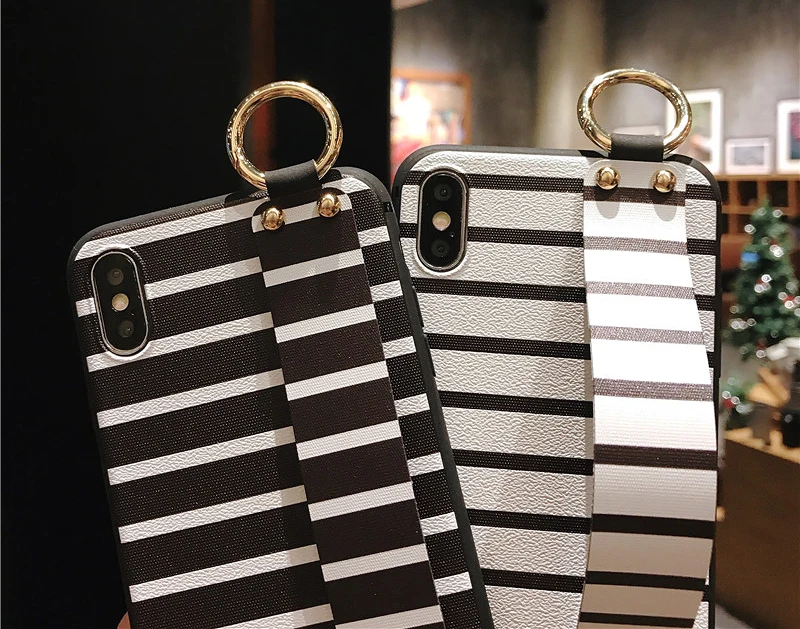 5 SoCouple Wrist Strap Phone Cases For iPhone Xs max For iPhone 7 8 6 6s Plus X XS XR Relief Stripe Pattern Soft TPU Back Cover
