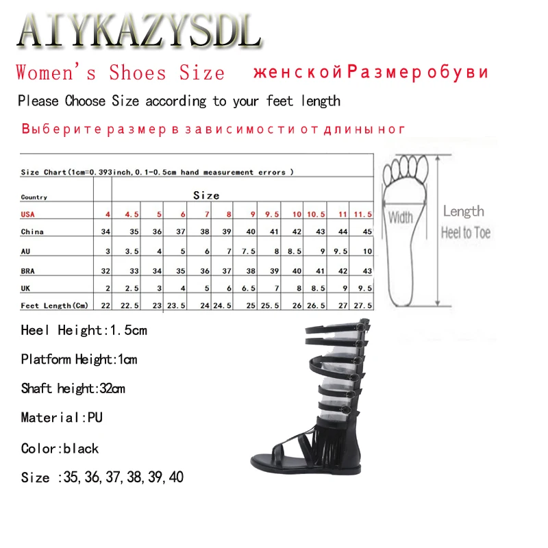 AIYKAZYSDL Для женщин Гладиатор римские сандалии пряжка с бахромой сандалии колено высокие Вьетнамки ремешками Bootie плоские каблуки