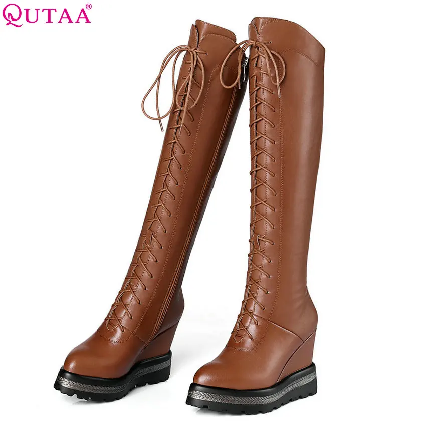 Женские ботинки QUTAA зимние из коровьей кожи и искусственной размеры 34 42