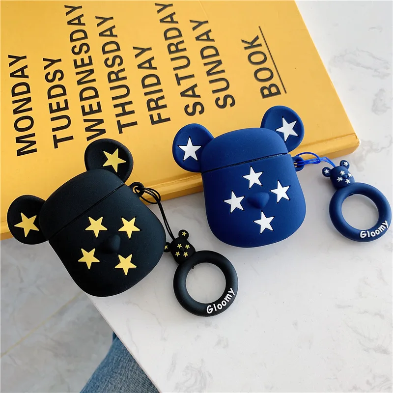 Cartoon Protective Case for AirPods Cute Cover Silicone Bluetooth Earphone Case for Apple Airpods 2 Finger Ring Camouflage Bear