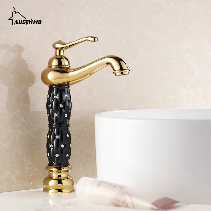  Gold Sink Basin Faucets Mixer Tap solid brass Deck Mounted Crystal gold kitchen Mixer - 32706235419