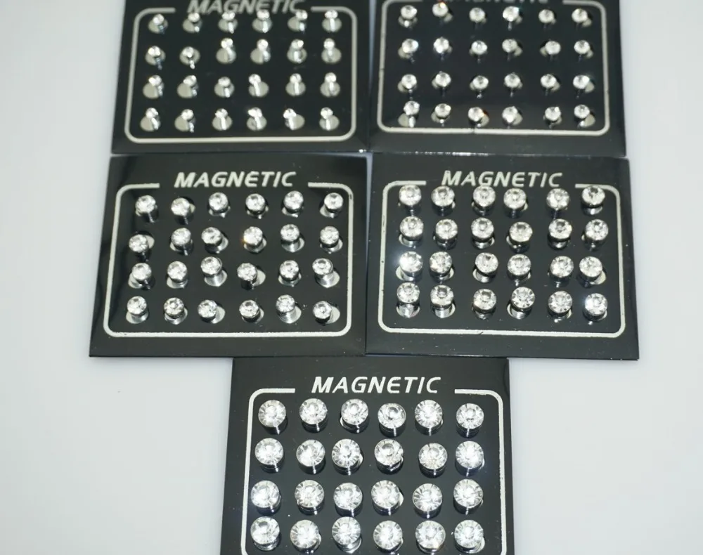 12 Pair(24pcs)/lot Round Crystal Rhinestone Magnet Stud Earring Puck Womens Mens Magnetic Fake Ear Plug Jewelry
