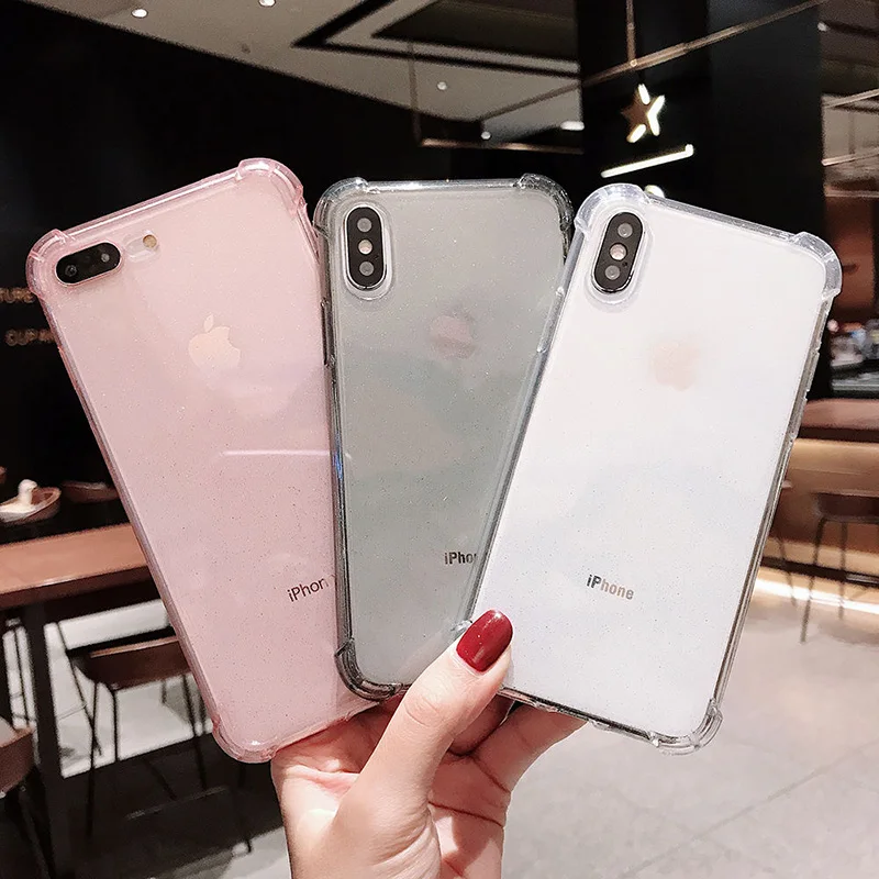 

Luxury Glitter Powder Anti-knock Phone Case For iPhone X XS XR XS Max 8 7 Plus 6 6S Plus Shining Transparent Soft TPU Back Cover