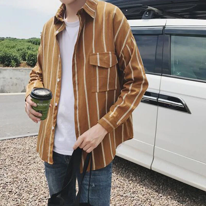 Men Loose Long Sleeve Striped Printed Shirts Preppy Style Casual Single Breasted Outdoors Wear Comfortable Slim Fit |