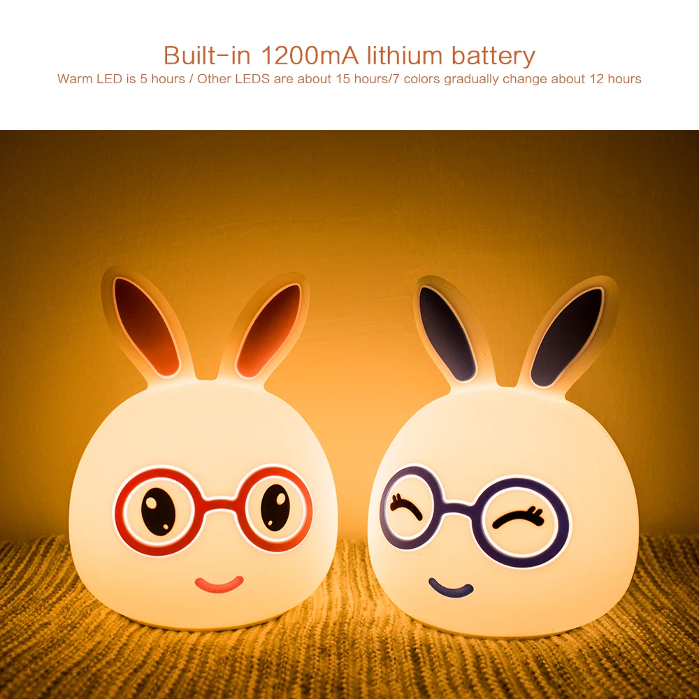 7 Colors LED Night Light Silicone Cute Cartoon Rabbit Rechargeable Decor Table Lamp Holiday Ambient Light for Girl Children Gift (14)