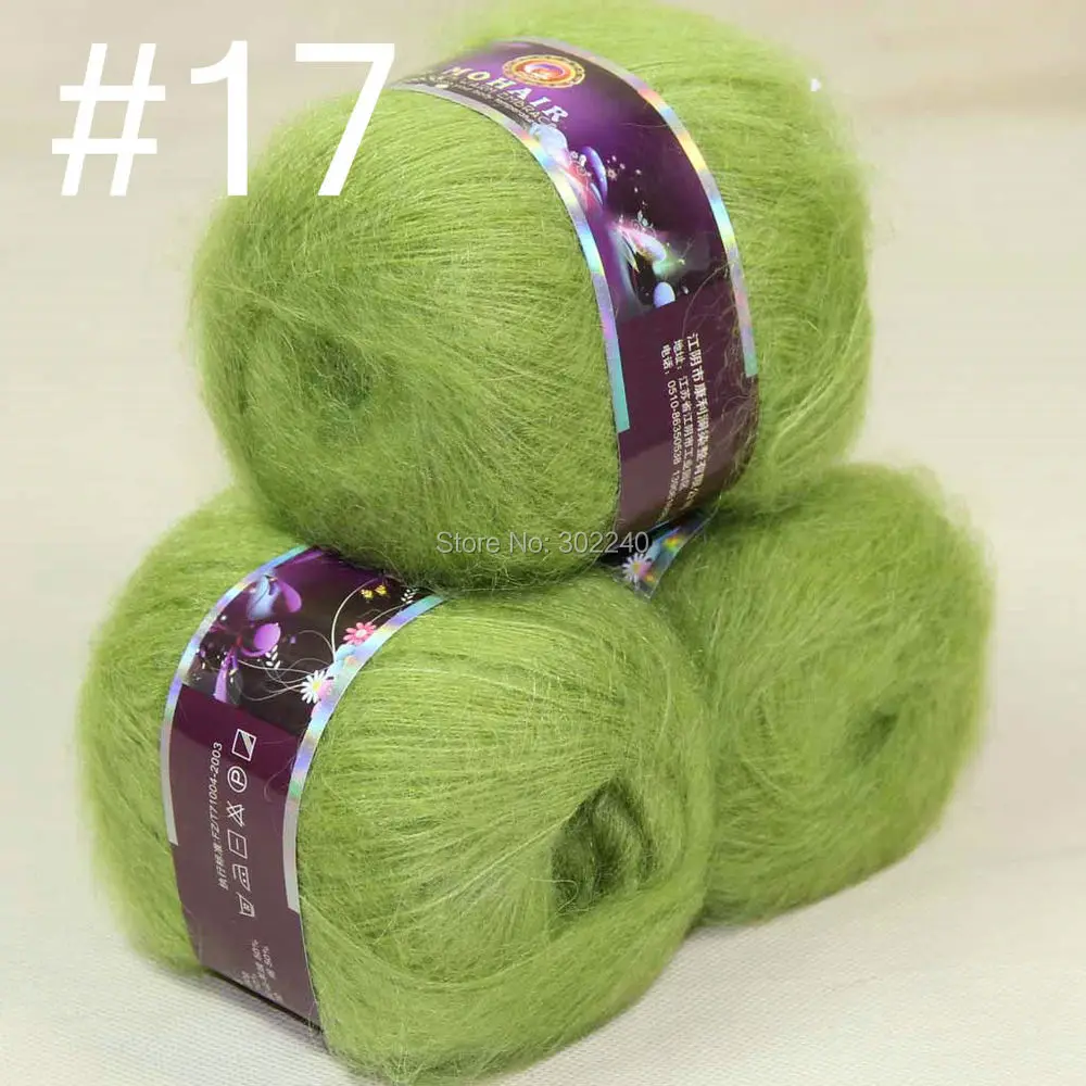 

Lot of 3 balls MOHAIR 50% Angora goats Cashmere 50% silk hand Yarn Knitting oeon green #17