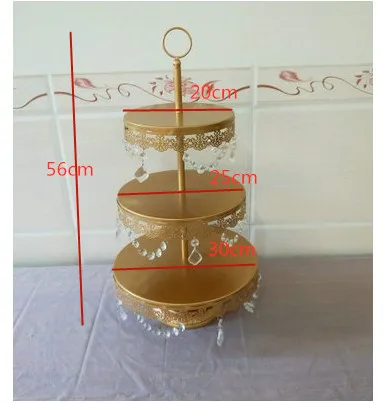Свадебный золотой поднос для торта, вечерние подставки для торта, настольные украшения, кружевная Хрустальная металлическая тарелка для пирожных фруктов, десертов, тортов на день рождения, кексов - Цвет: Lace Crystal 3 Tier