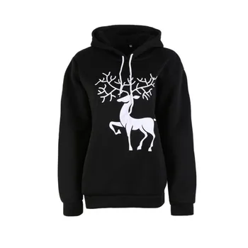 

EFINNY Women Hoodies Winter Warm Velvet Elk Printed Hoodie Plus Cashmere Casual Pullover