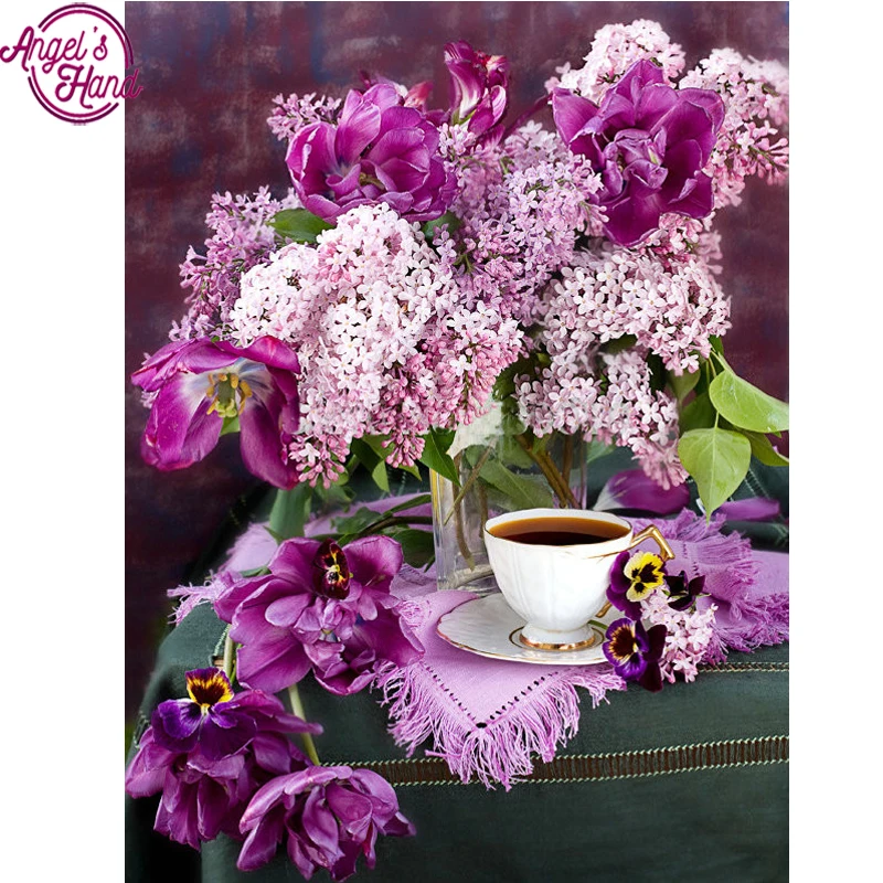 DIY Needlework Diamond Embroidery Painting Home Decor Diamond Mosaic Pattern 5D Full square Diamond Painting purple flowers