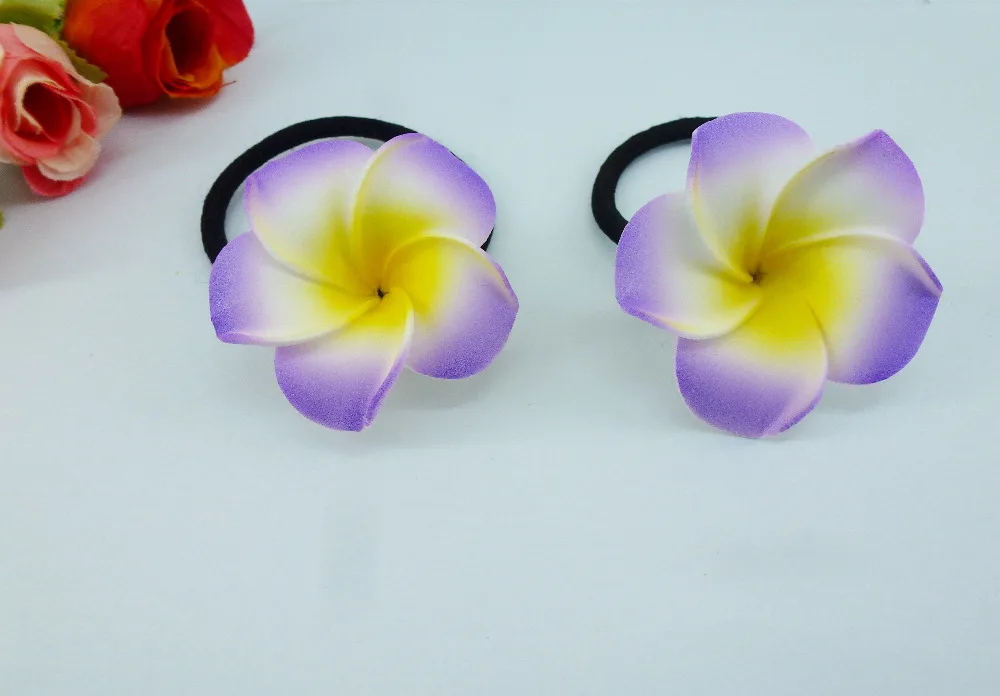 20 New purple  color Foam Hawaiian Plumeria flower Frangipani Flower bridal hair bands  elastic bands 4.5cm 20 assorted color foam hawaiian plumeria flower frangipani flower bridal hair clip 4 5cm f 8 m