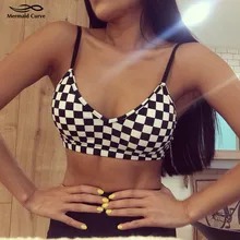 Спортивное нижнее белье, черно-белые квадратные решетки, мозаичный бюстгальтер для йоги, топ с подушечками, женский сексуальный бюстгальтер пуш-ап с бретельками, тонкие бюстгальтеры для фитнеса
