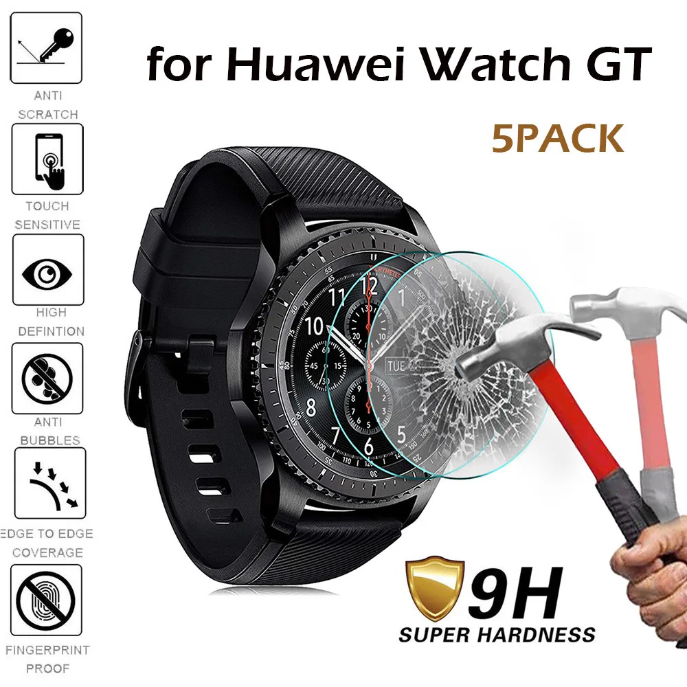 Твердость 9H HD Прозрачная Круглая защитная пленка из закаленного стекла протектор для huawei Watch GT Smart Watch Защитная крышка экрана - Цвет: 5pc