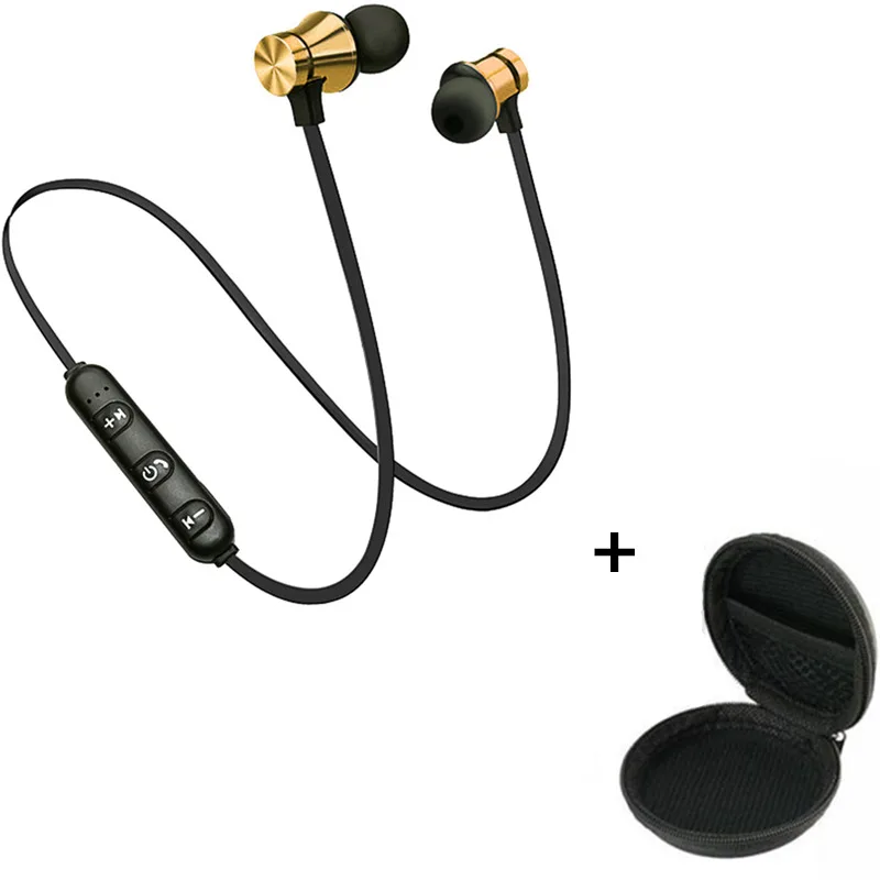 gold with bag Беспроводные Bluetooth наушники магнитные шейные стерео спортивные наушники-вкладыши с микрофоном для samsung huawei Xiaomi - Цвет: gold with bag