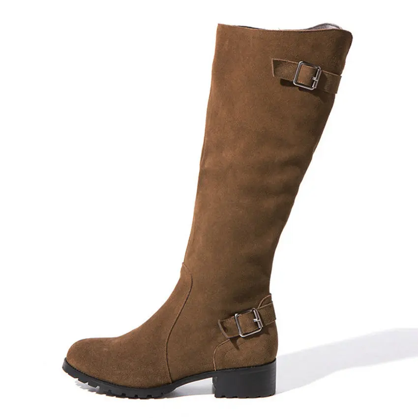 QUTAA 2019 Women Mid Calf Boots Square Heel Srcub Winter Shoes Platform Round Toe Fashion Women Motorcycle Boots Big Size 34-40 Women's Shoes