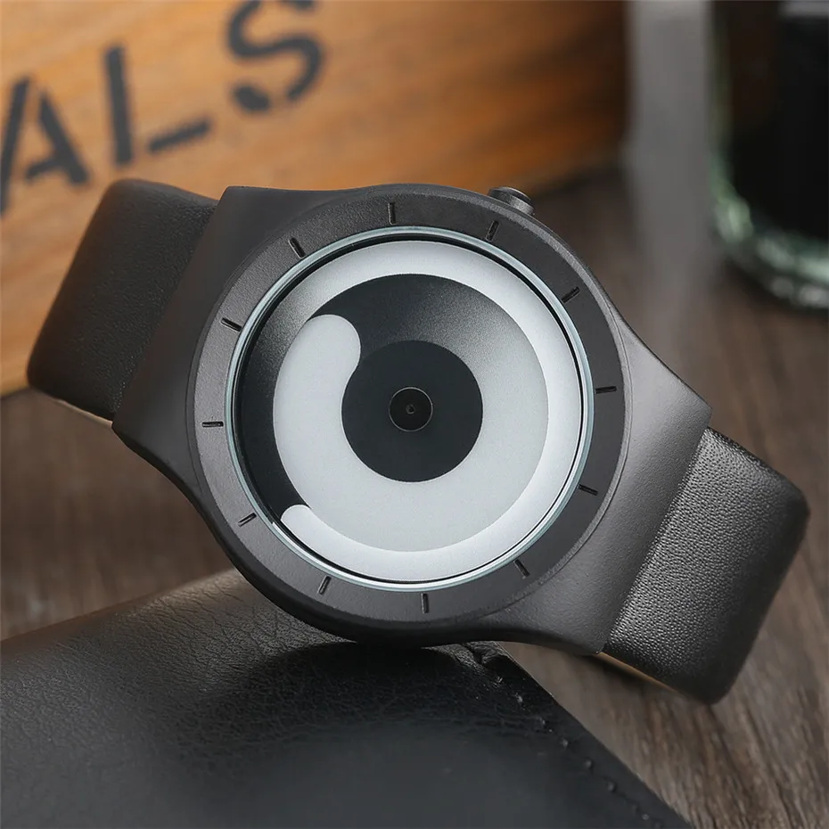 Fashion Mens Watch Leather Analog Quartz Sport Wristwatch Creative Cool Blue Ocean Steel Clock Relogio Masculino Spiral Turntable Swirl Hour Clock Female (9)