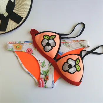 

2018 New Sexy Micro Triangle Bikinis Set Neoprene Push Up Women Vintage Tong String Swimsuit Brazilian Beach Bathing Swimwear