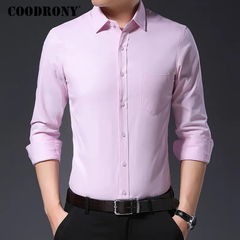 COODRONY бренд Для мужчин рубашка Осенняя рубашка с длинными рукавами Для мужчин Бизнес Повседневное рубашки белый Однотонная одежда Camisa Masculina с карманом 96059