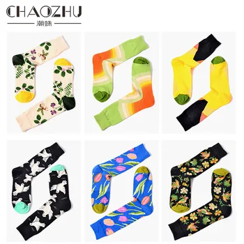 

2017 Fashion Hot Tropical Styles Plant Floral Peace Dove Jacquard Male Socks Unisex Men Women High Crew Socks Calcetines Winter