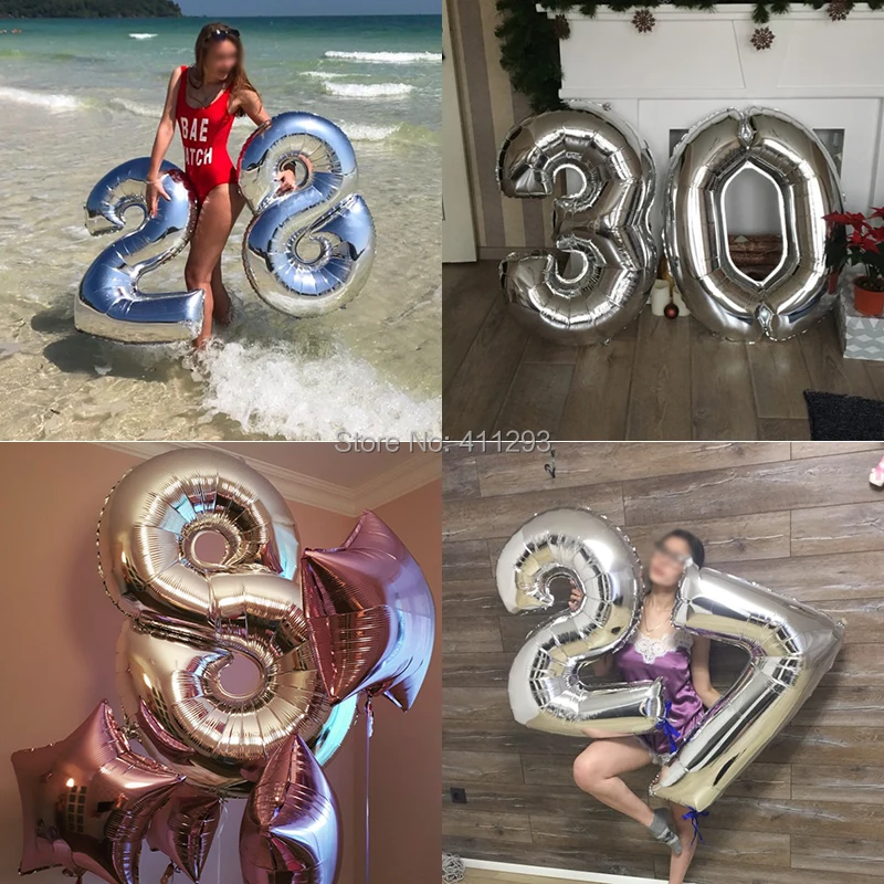 40 дюймовые Воздушные шары 0/1/2/3/4/5/6/7/8/9 воздушные в форме цифр 18 30th большие розовые