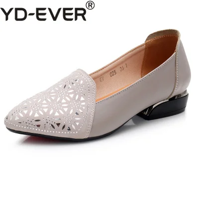 

YD-EVER Pointed Toe Pumps 3CM Low Heel Women Shoes Genuine Leather Comfortable High Heels Elegant Slip On Shoes Large Size 34-43