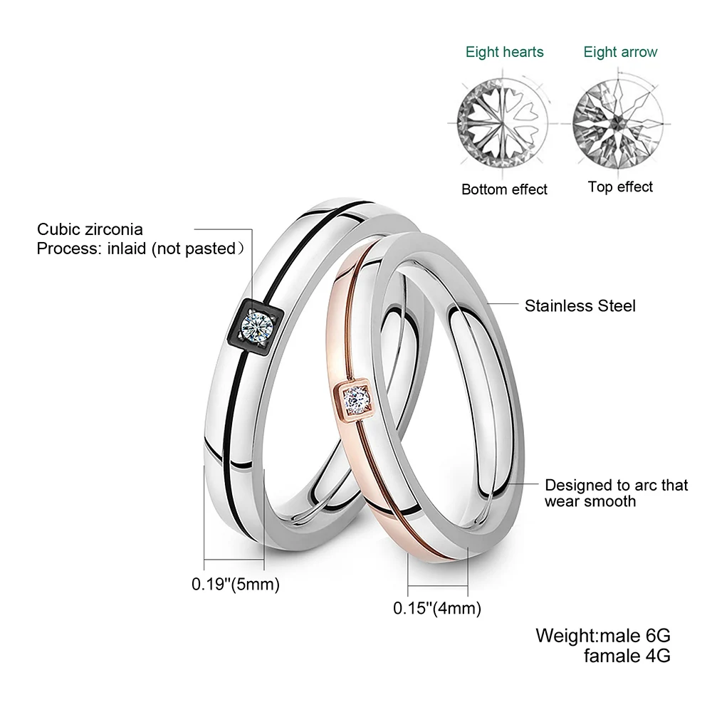 JeeMango Cubic Zirconia Ring Stainless Steel Shinning Crystal Couple Ring Forever Love For Romantic Wedding Rings JR19102 stainless steel rings