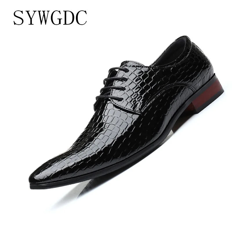 

SYWGDC New Snakeskin pattern Men Oxford Shoes Lace Up Casual Business Men Pointed Shoes Brand Wedding Dress Shoes Plus Size 47