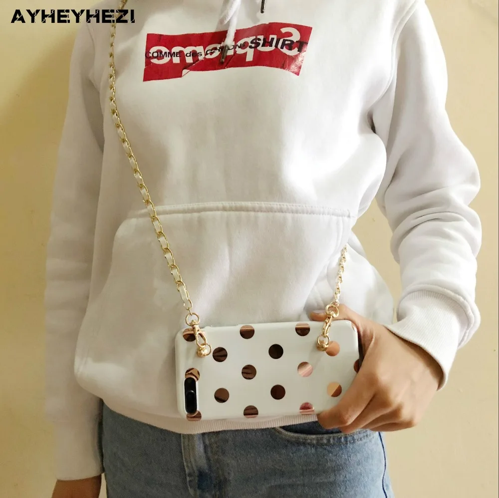 

Lovely Dot Point Cell Phone Protective Cover Crossbody with Long strap chain necklace For iphone XS MAX XR X 6 6s 7 8 Plus Case