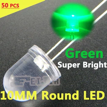 

50pcs/lot 10mm Green Round LED Diode Lndicator lights Super bright [Green] DC3.2-3.4V 20mA Free Shipping