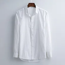 Весна и осень Для мужчин модные брендовые классические Винтаж одноцветное Цвет из хлопка и льна рубашка с длинными рукавами мужской Повседневное Slim Fit shirt