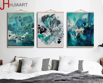 

Framed Canvas Painting Green Luxury Art Canvas Print Poster Abstract Stereoscopic Line Nordic Watercolor Wall Pictures