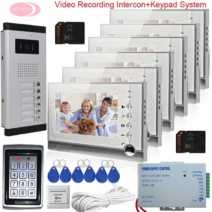 7'' Monitor For Video Intercom With Recording Video Video Intercom For A Private House SD Card +Keypad Access Control System 6v6